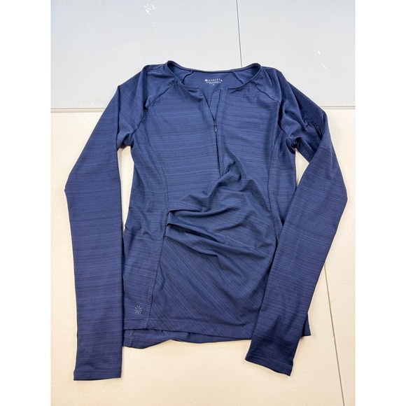 Athleta Momentum Long Sleeve Top Half Zip Ruched Running Navy Blue S - Picture 1 of 8